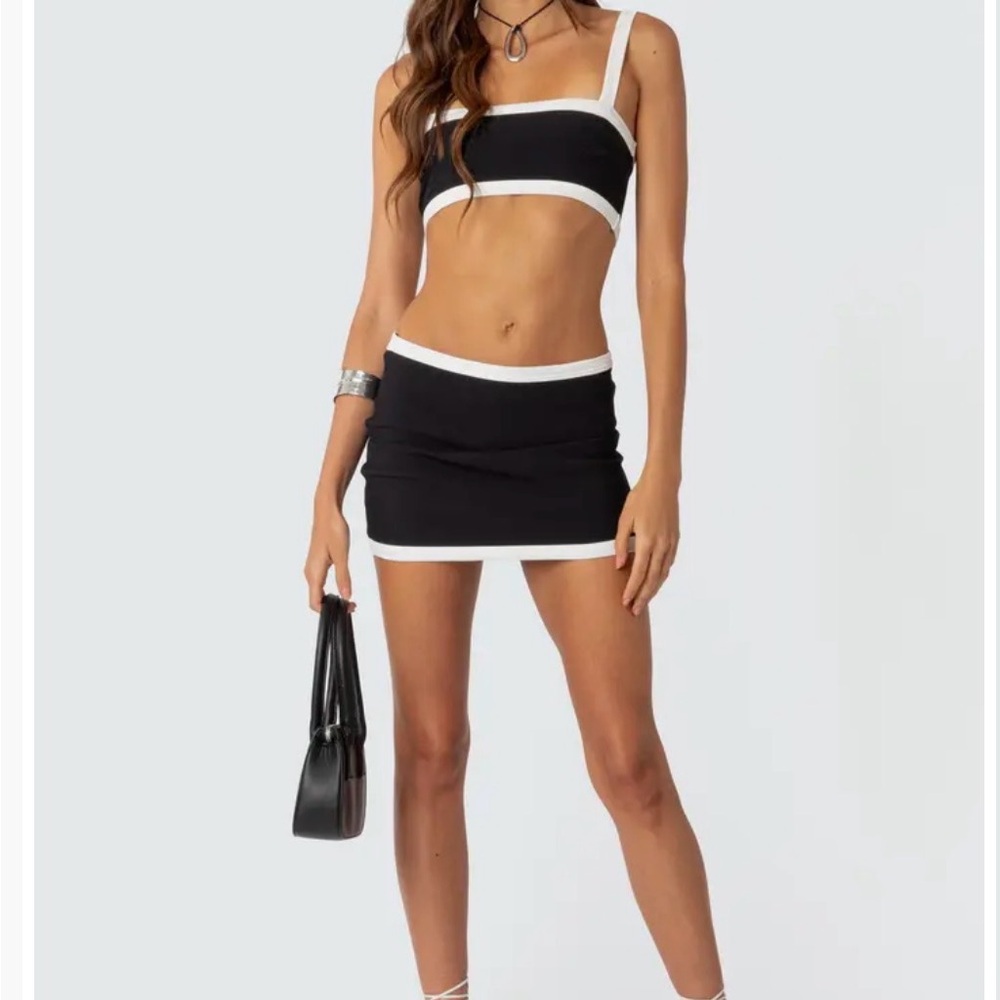 Edikted Black and White Mini Skirt